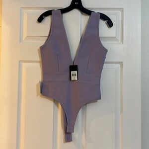 Herve Leger Lavender Plunging V-Neck Bodysuit